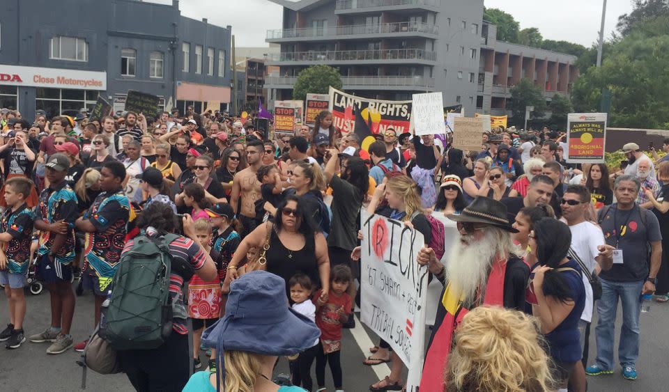 Protesters in Redfern on Australia Day. Photo: AAP