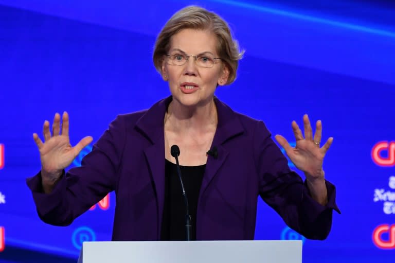 La precandidata demócrata Elizabeth Warren durante el debate en Westerville, Ohio, el 15 de octubre 2019
