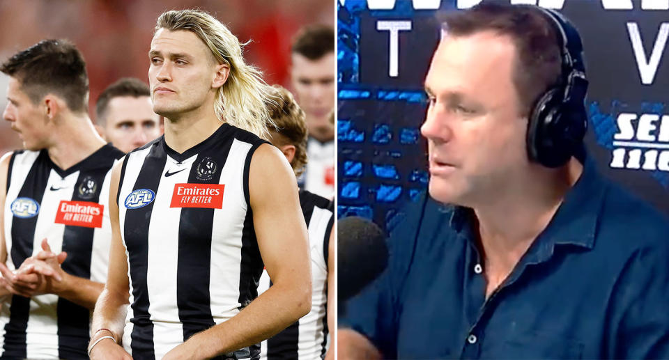 On the right is AFL great David King and Collingwood captain Darcy Moore on left.