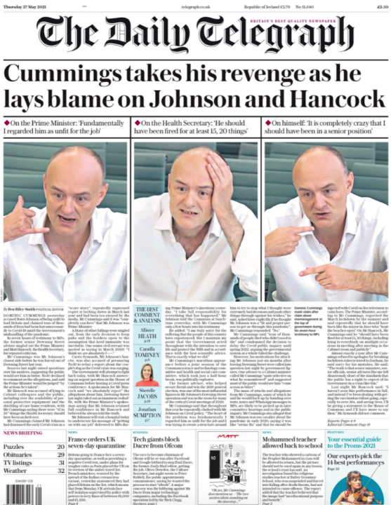 The Daily Telegraph suggests an element of revenge from Cummings, saying 'this was also about settling scores'.