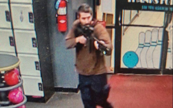 A gunman entering Sparetime Recreation in Lewiston, Maine