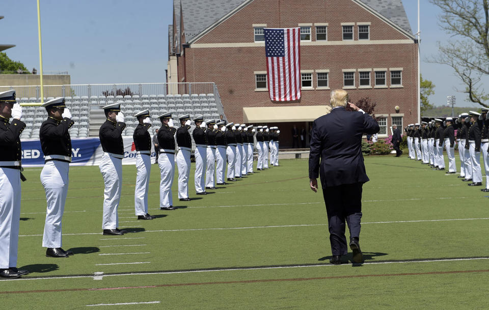 Trump salutes cadets