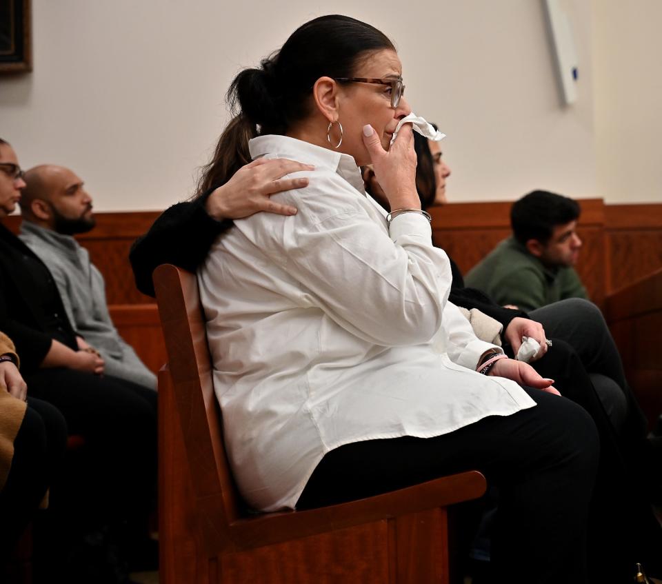 Maryjane Simone listens to witness testimony during the trial of Mfouad A. Faris, 29, one of two men charged in a deadly crash in Oct. 2021 that claimed her daughter Jessica's life.
