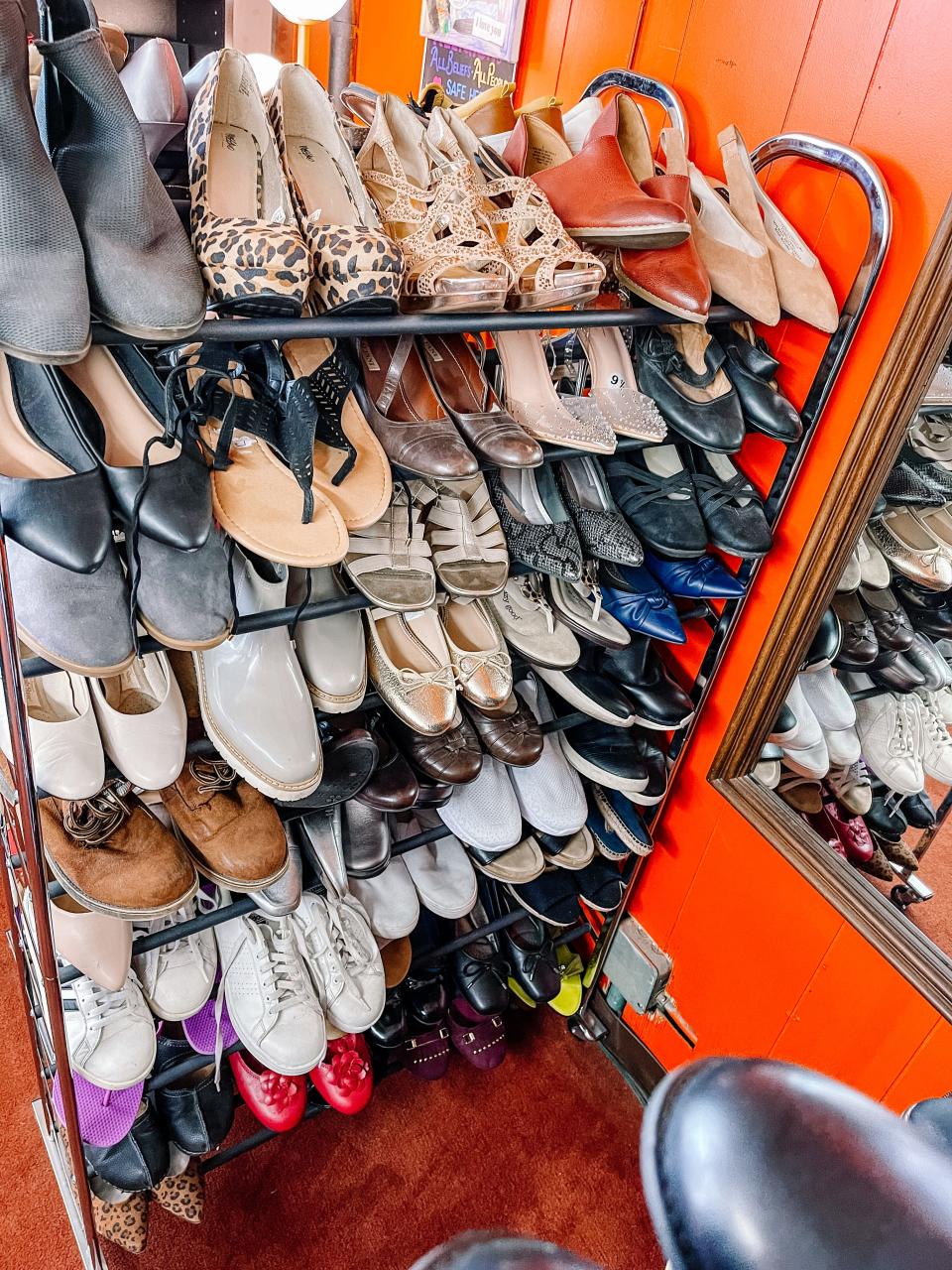 Shoes in all sizes for all occasions in the Thriftique at the Knox Pride Community Resource Center in South Knoxville, May 23, 2023.