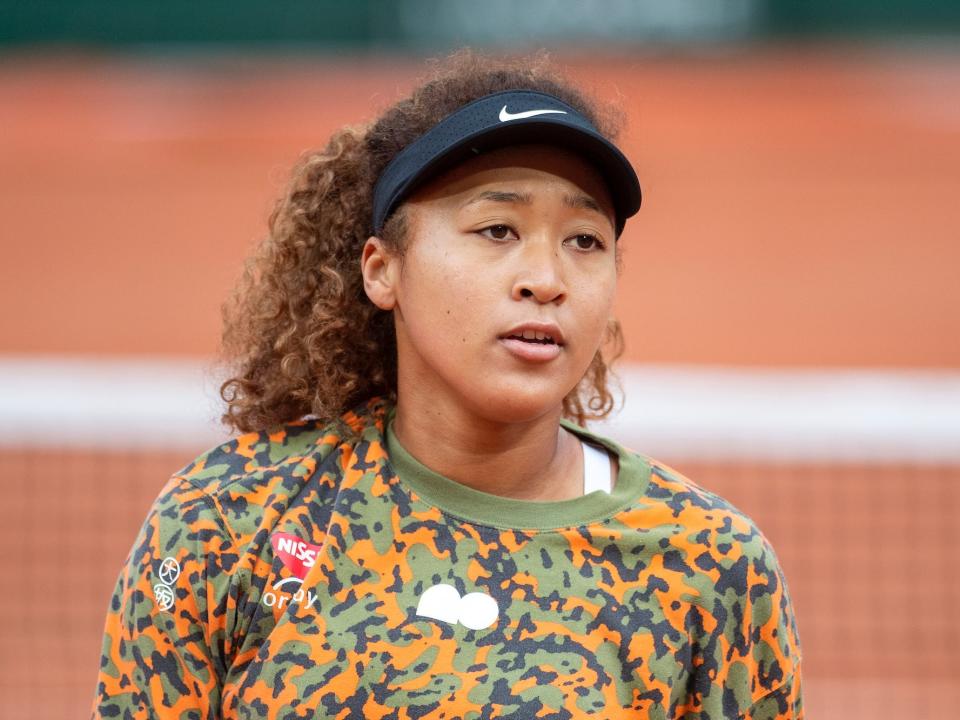 Naomi Osaka during a practice round at the 2021 French Open
