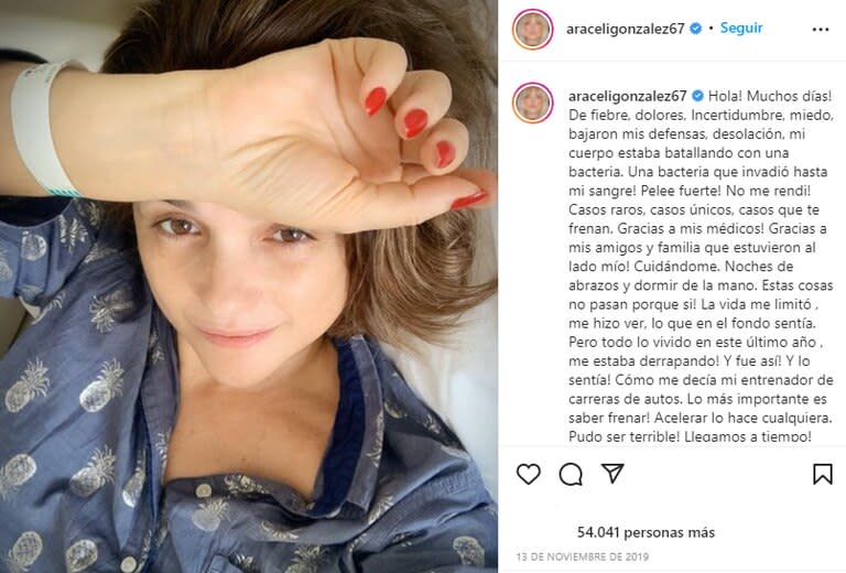 Araceli González habló sobre su internación en las redes sociales