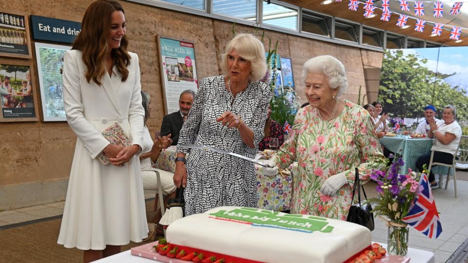 Cutting a cake with a sword