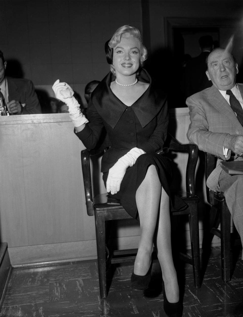 Marilyn Monroe during her appearance in Santa Monica Superior Court to obtain a default divorce from former baseball player Joe Dimaggio in 1954.