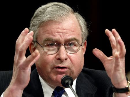 Former Clinton administration National Security Advisor Sandy Berger testifies on Capitol Hill in Washington before the national commission investigating the Sept. 11 attacks in this March 24, 2004 file photo. REUTERS/Kevin Lamarque/Files