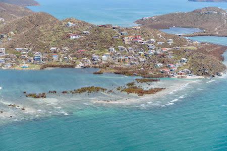 Buildings damaged by hurricane Irma are seen from the air on the British Virgin Islands, September 10, 2017. Cpl Timothy Jones Ministry of Defense Handout via REUTERS