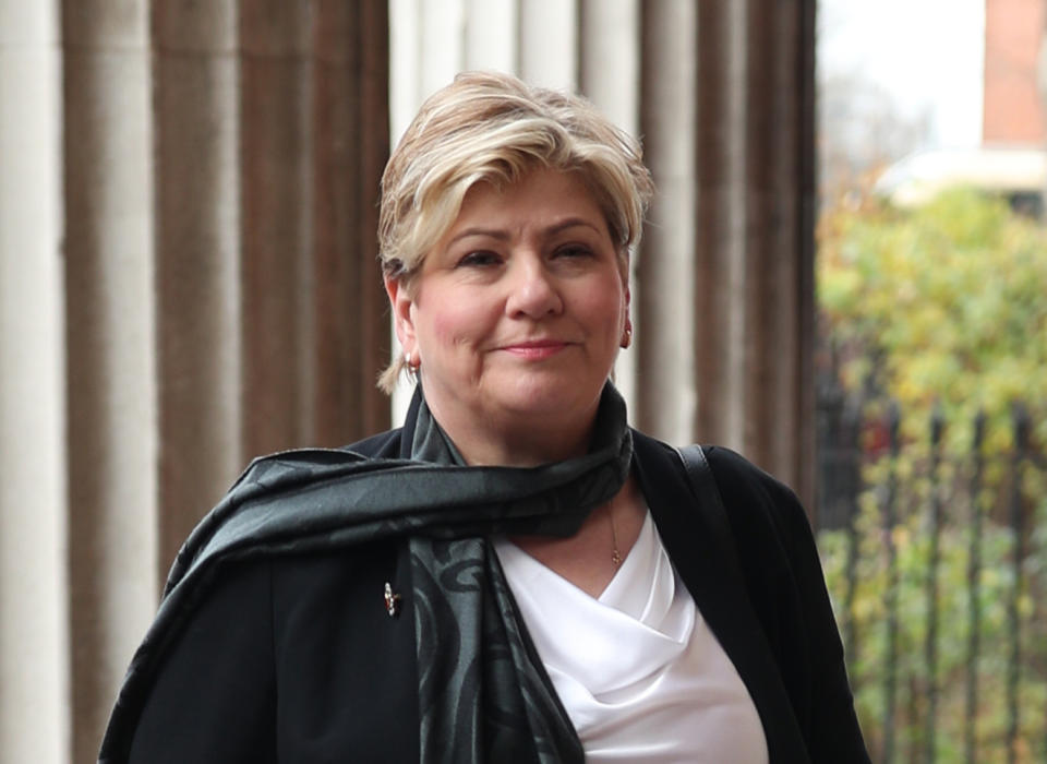 Emily Thornberry arrives for the funeral of Frank Dobson at St Pancras Church in London.