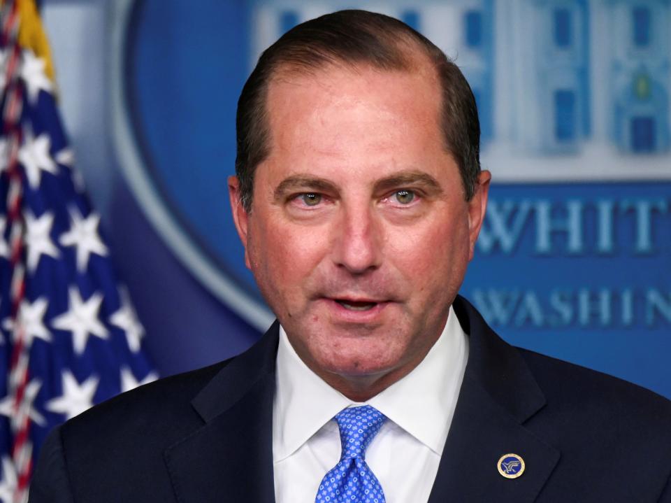 <p>US Health and Human Services (HHS) Secretary Alex Azar speaks during a news conference in the Brady Press Briefing Room of the White House in Washington, DC, on 23 August 2020</p> ((Reuters))