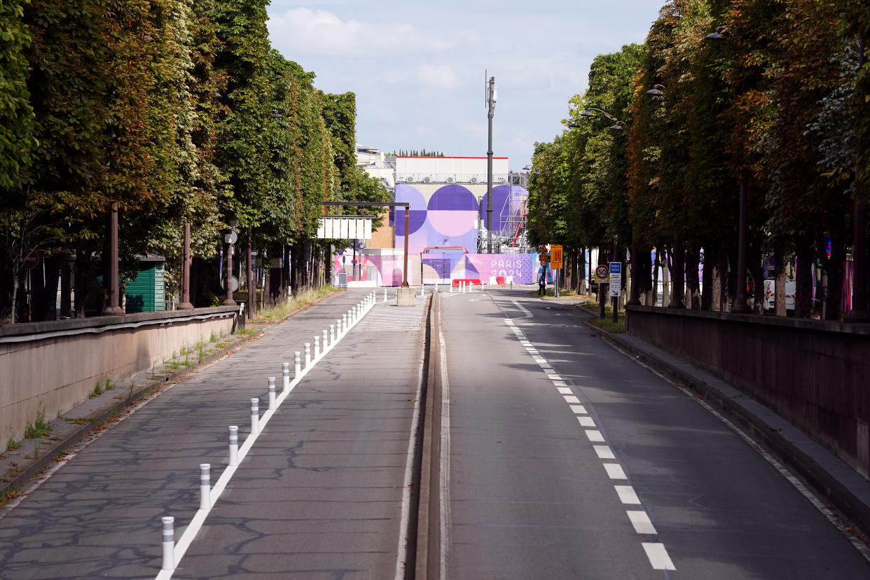 A closed road that runs alongside the river Seine, Paris. The Opening Ceremony of the Paris 2024 Olympic Games takes place on Friday 26th July, along the River Seine. Picture date: Tuesday July 23, 2024. (Photo by David Davies/PA Images via Getty Images)