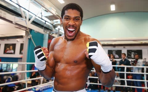Anthony joshua during a training session  - Credit: getty images