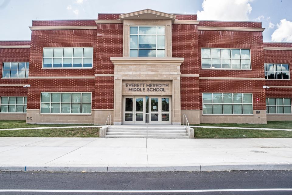 The facade of the Everett Meredith Middle School in Middletown,