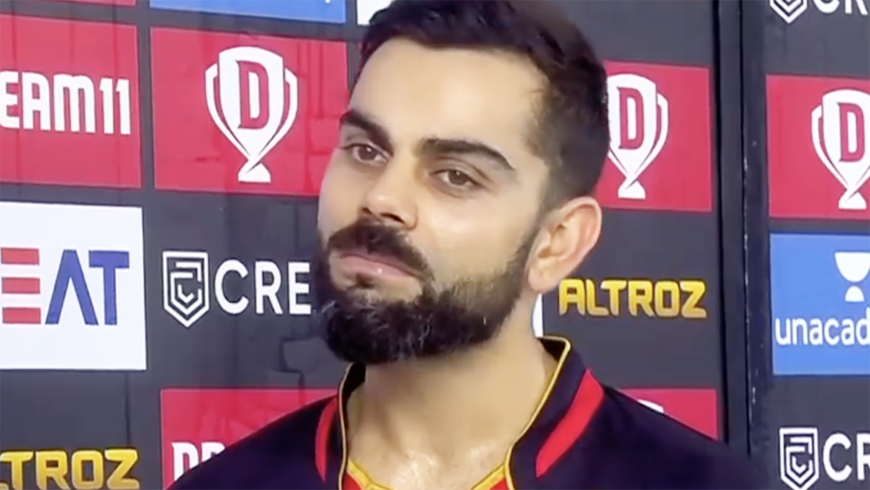 Virat Kohli is pictured being interviewed after an IPL match.