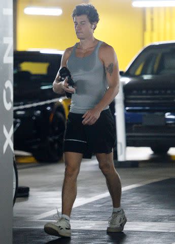 <p>TheImageDirect.com</p> Shawn Mendes leaves a Los Angeles gym on Aug. 15, 2023