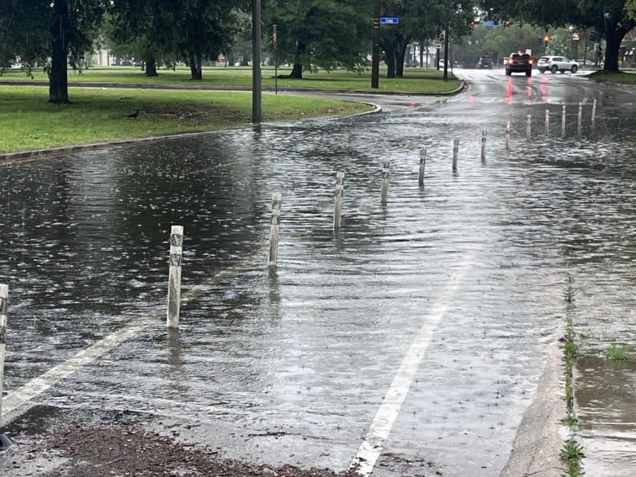 Street flooding in New Orleans on Wednesday, April 10, 2024. (WGNO/Kenny Lopez)