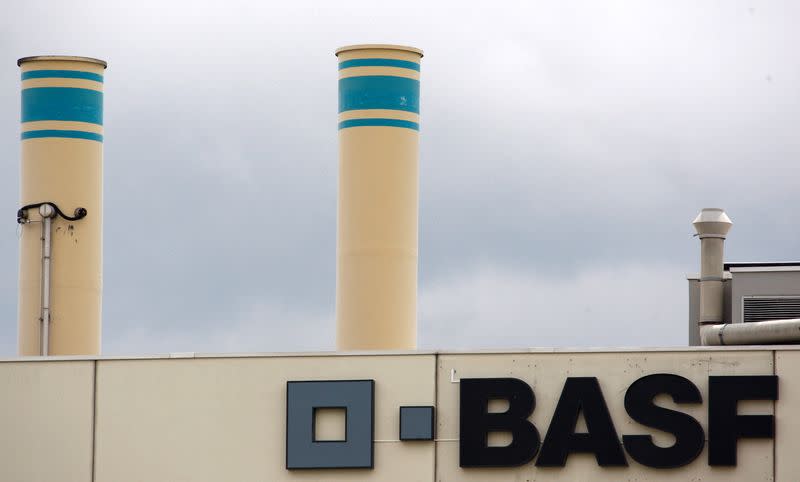 FILE PHOTO: A logo is seen on the facade of the BASF plant in Schweizerhalle