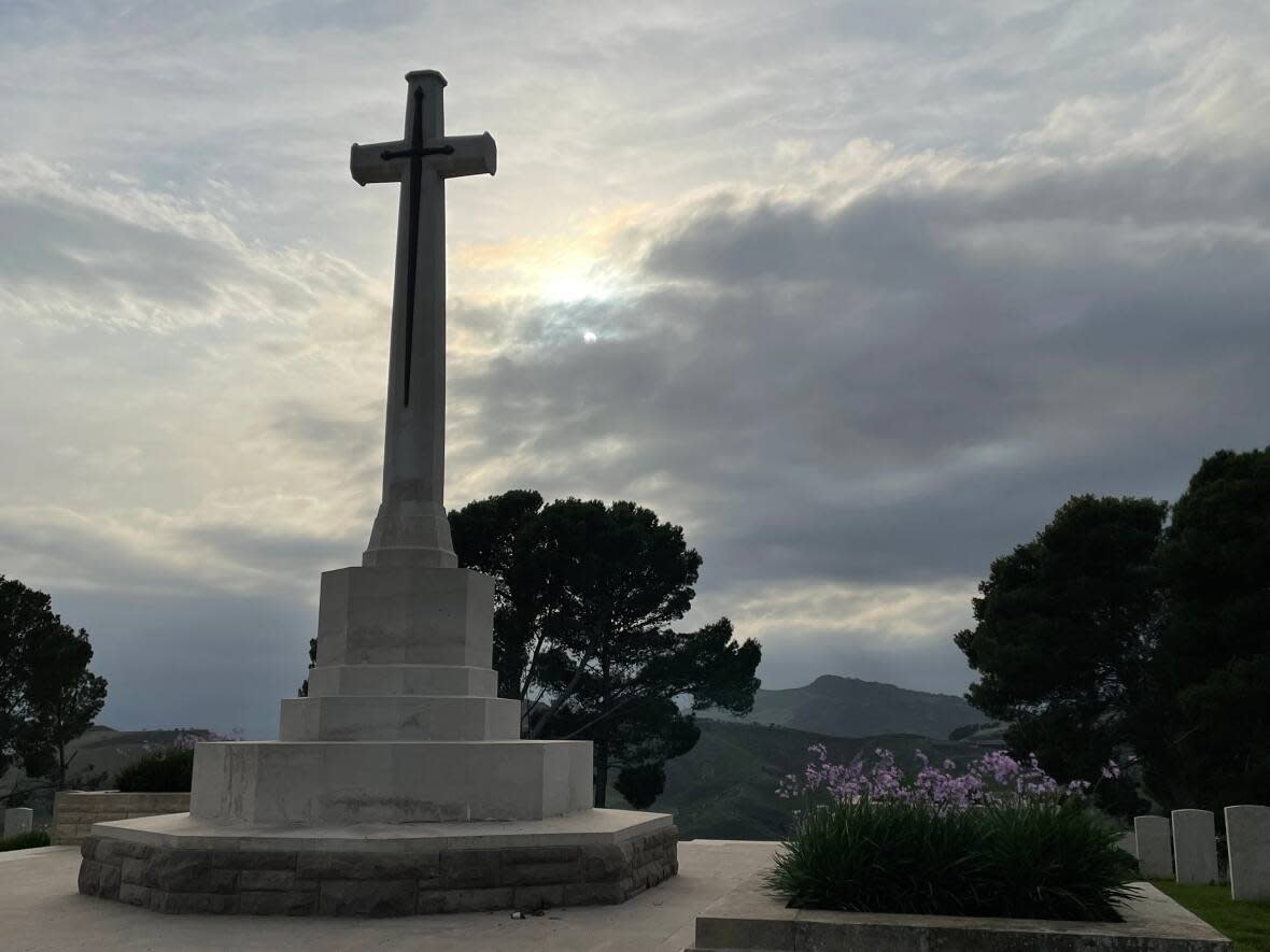 The cross at Agira Canadian War Cemetery in Sicily. (Submitted by Tjarco Schuurman - image credit)