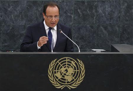 French President Francois Hollande addresses the 68th United Nations General Assembly at UN headquarters in New York, September 24, 2013. REUTERS/Mike Segar