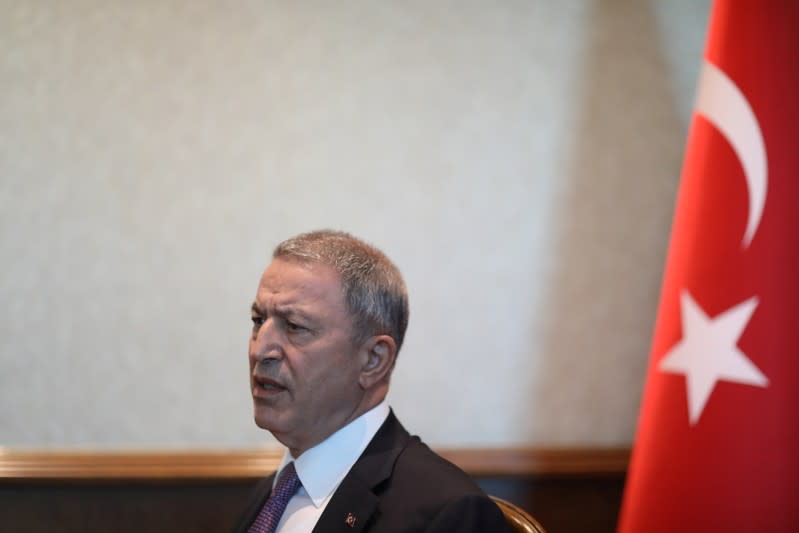 Turkish Defence Minister Akar speaks during an interview with Reuters in Ankara