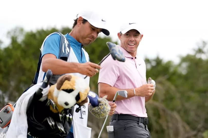 Rory McIlroy with his caddie Harry Diamond at the Valero Texas Open at TPC San Antonio