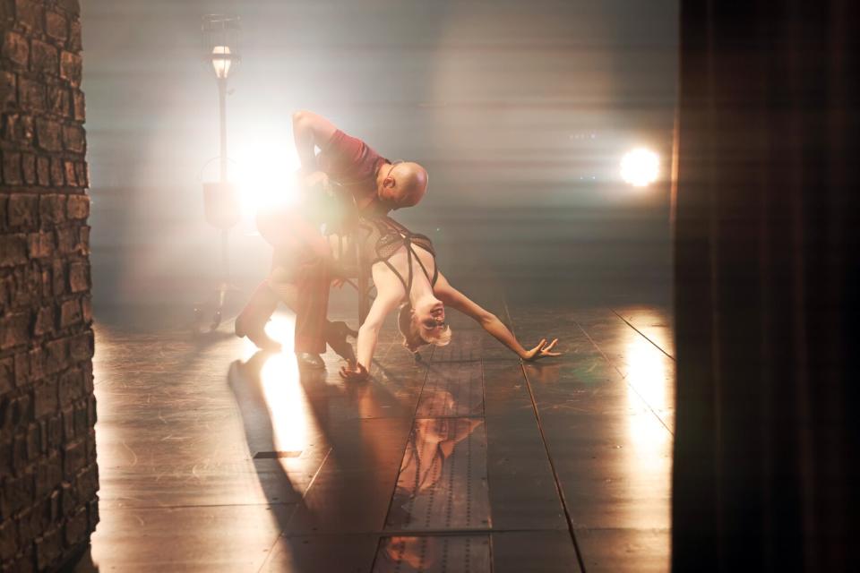 Gabe Martinez and Libby Lloyd kick off the standout sequence "Backstage Romance" in the musical adaptation of "Moulin Rouge."