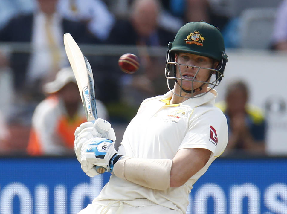 Steve Smith of Australia comes back after his injury after receiving a ball from Jofra Archer of England during play on the 4th day of the second Ashes cricket Test match between England and Australia at Lord's Cricket ground in London, England on August 17, 2019  (Photo by Action Foto Sport/NurPhoto via Getty Images)