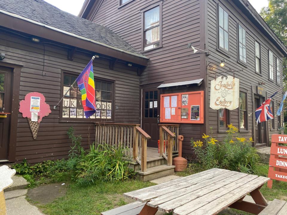 exterior shot of jezebels restaurant in lauren's small vermont town