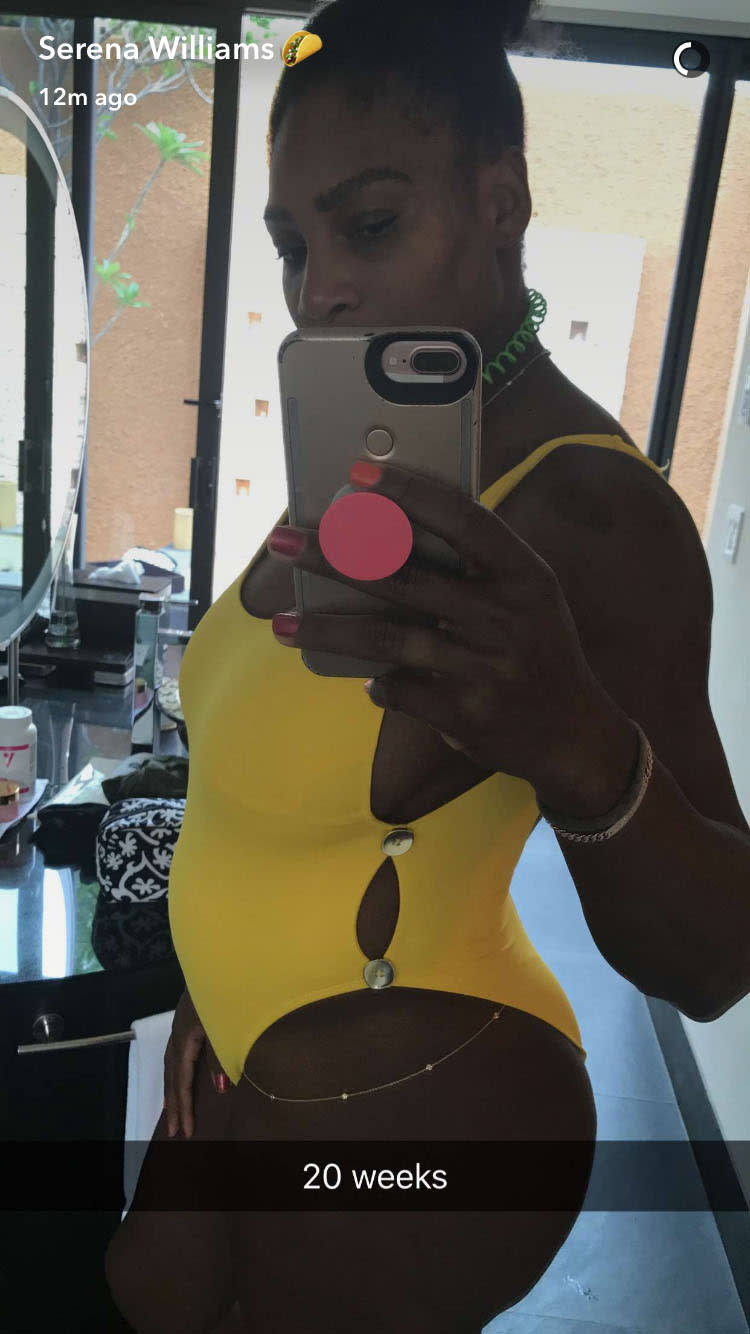 Serena Williams posted a pregnancy announcement to Snapchat on Wednesday morning. (Photo: Serena Williams via Snapchat)