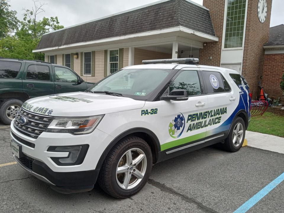 A Pennsylvania Ambulance vehicle is seen in the Hawley Public Library parking lot in June 2023.
