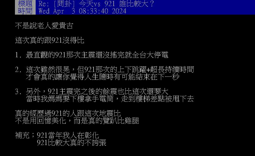 花蓮7.2強震／今日和當年921地震誰大？網掀熱議「資料曝這數值超接近」