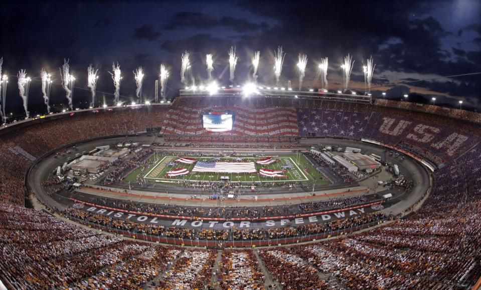 More than 157,000 attended the Virginia Tech vs. Tennessee game at Bristol Motor Speedway. (AP Photo/Mark Humphrey)