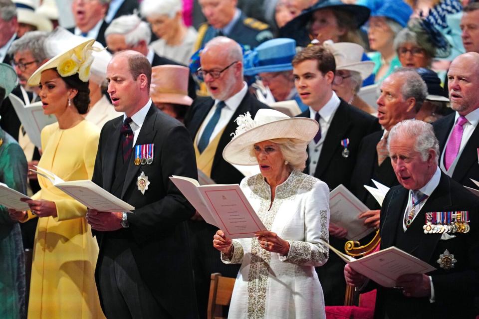 the Duchess of Cambridge, the Duke of Cambridge, the Duchess of Cornwall and the Prince of Wales during the National Service of Thanksgiving at St Paul's Cathedral