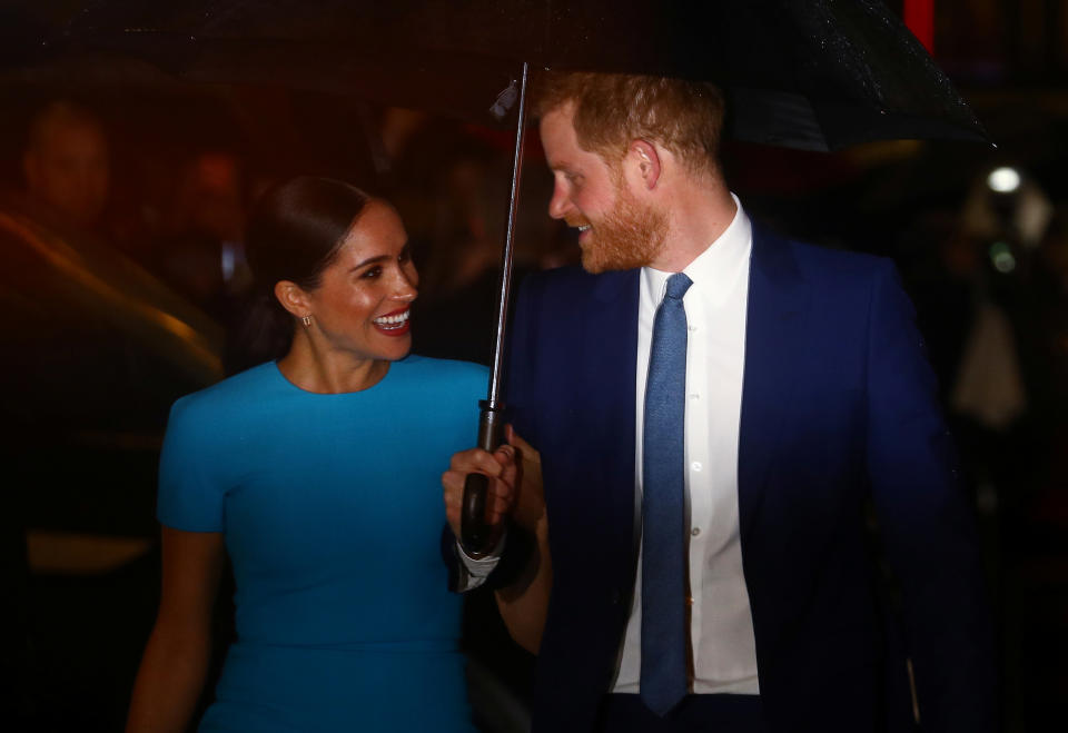 Britain's Prince Harry and his wife Meghan, Duchess of Sussex, arrive at the Endeavour Fund Awards in London, Britain March 5, 2020. REUTERS/Hannah McKay