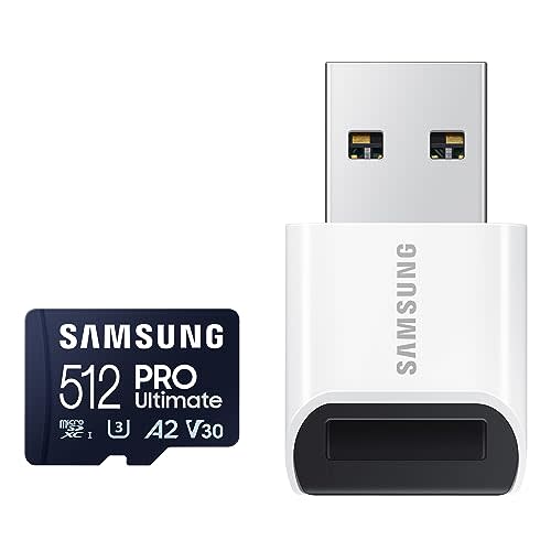 SAMSUNG PRO Ultimate microSD Memory Card + Reader, 512GB microSDXC, Up to 200 MB/s, 4K UHD, UHS…