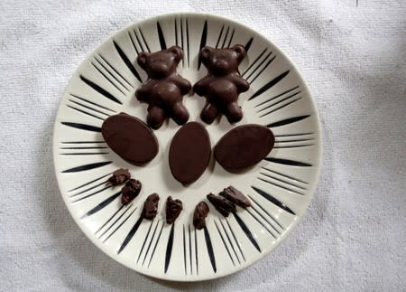 Insects for human consumption that are covered with chocolate are seen in the house of biologist Federico Paniagua in Grecia