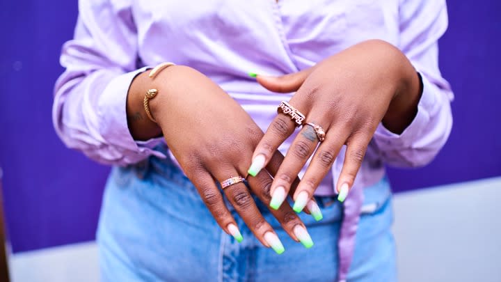 <p> &quot;2022 was all about neutrals,&#x201D; says Bello, &#x201C;we adored those cool beiges, browns, and whites.&#x201D; But for our 2023 nail trends, expect the industry to shift towards bold and uplifting shades. &#x201C;Rather than an all-over hue, I predict that brights will be used to outline and accent nails, taking a basic manicure to the next level,&#x201D; continues Bello. Think contrasting edges and negative space. The hottest colors to look out for?&#xA0; </p> <p> Fancy experimenting with bright colors at home? For a simple take on this fun trend, we suggest painting one accent nail on each hand in a bold, bright hue. Keep the rest of the nails pared back in a muted tone to create contrast. If you&#x2019;re a dab hand with nail art, play around with bold painterly strokes or bright, fluoro French tips in green or orange hues.&#xA0; </p>