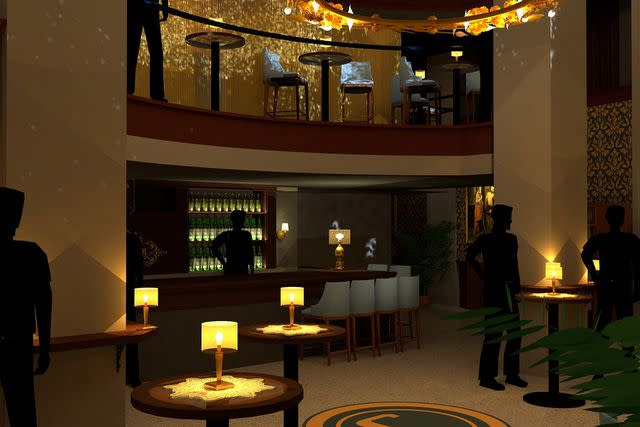 <p>Peacock</p> The main bar inside The Continental pop up experience