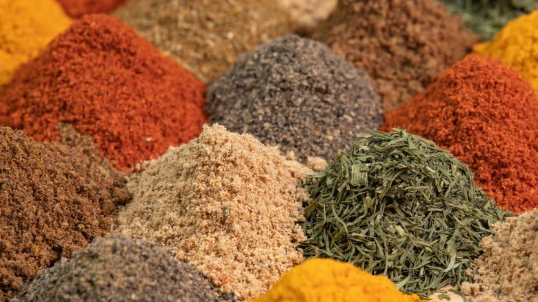 Piles of brightly colored spices 