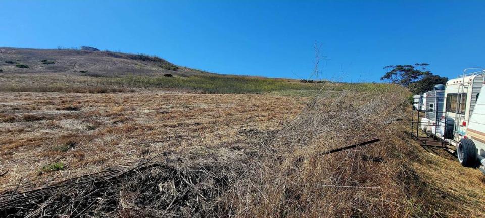 A development proposal calls for building eight homes between Highway 1, North Ocean Avenue and Bella Vista by the Sea mobile home park in Cayucos. The wedge-shaped combination of two parcels of land, currently vacant, is one of the first landward views motorists get when coming in from the north on the highway.