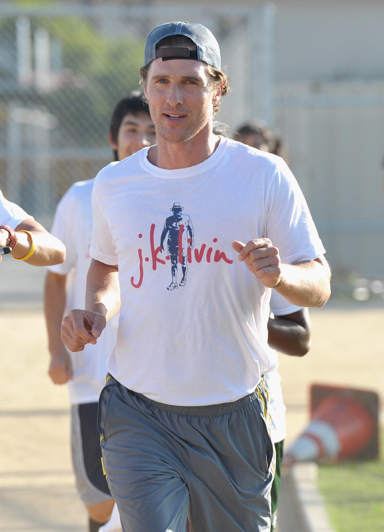 LOS ANGELES, CA - OCTOBER 13:  Matthew McConaughey and Camila Alves' j.k. livin foundation was joined today by partners from Samsung and Best Buy to encourage kids to lead active lives and make healthy choices at a Los Angeles high school.  New Samsung technology was installed throughout the school by Best Buy's Geek Squad.  (Photo by John Shearer/WireImage)