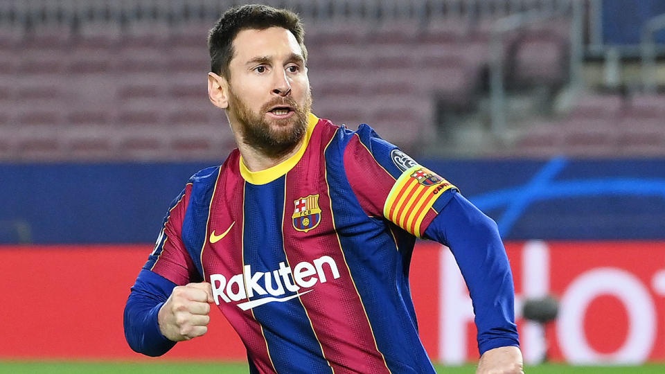 Seen here, Leo Messi celebrates a goal for Barcelona against PSG.