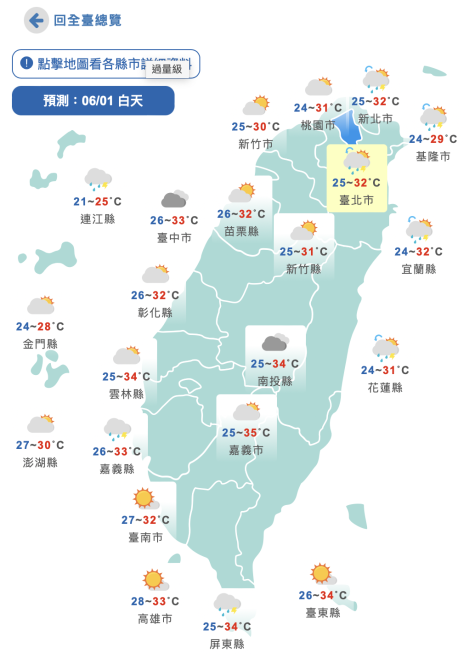 今各地大多為多雲到晴可見陽光的天氣。(圖/中央氣象局)