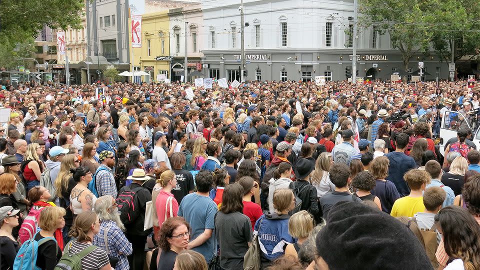 Thousands flocked to the streets around Sydney suburbs to protest the day that is fast becoming known as 'Invasion day': Source: Twitter