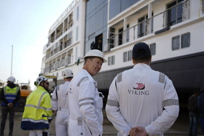 Viking today announced its newest ship for the Nile River—the 82-guest Viking Hathor—was “floated out,” marking a major construction milestone and the first time the ship has touched water. Pictured here, members of the Viking team at the float out ceremony of the Viking Hathor, which is set to debut in August 2024. For more information, visit www.viking.com.