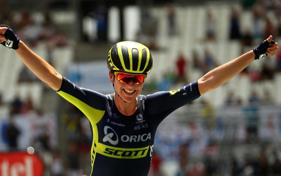 Annemiek van Vleuten celebrates victory in Marseille yesterday  - Credit: Chris Graythen/Getty Images