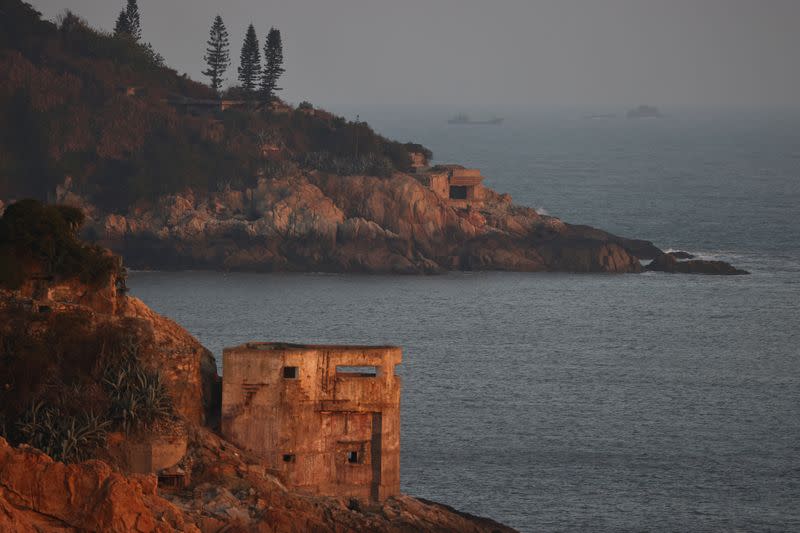 Bunker is seen on the coast of Nangan island