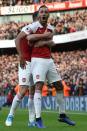 Arsenal’s Pierre-Emerick Aubameyang (right) celebrates scoring his side’s first goal of the game during the Premier League match at Emirates Stadium, London.